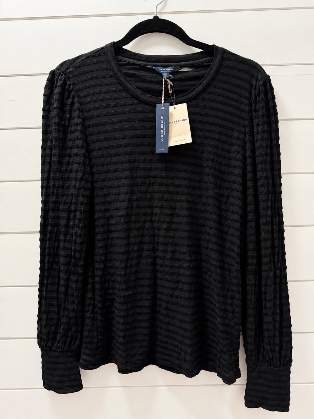 Lucky Brand Black Textured Long Sleeve Tee